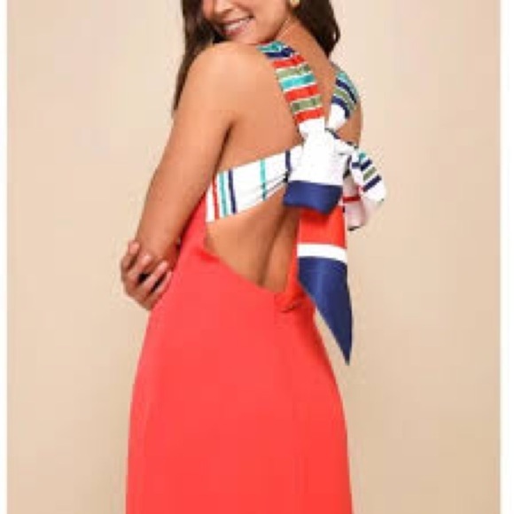 Lulu’s Orange Red Colorful Striped Backless Dress size Small - Picture 4 of 15